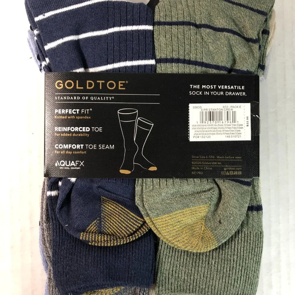 Gold Toe Socks Men Size 6-12.5 “Stanton Crew” Long Dress Socks 6 Pairs Blue/gray - Picture 5 of 7